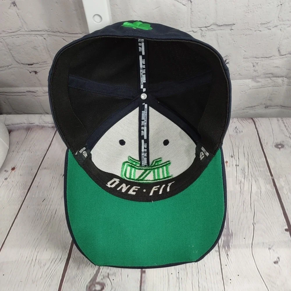 Top of the World Notre Dame Hat Memory Fit Green Shamrock ND Logo Navy Blue Cap